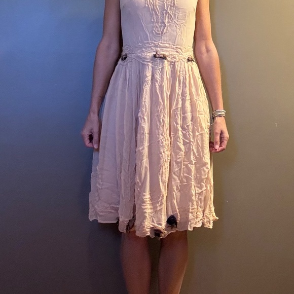 Pale Peach Embroidered Silk Dress Size M - Picture 4 of 6